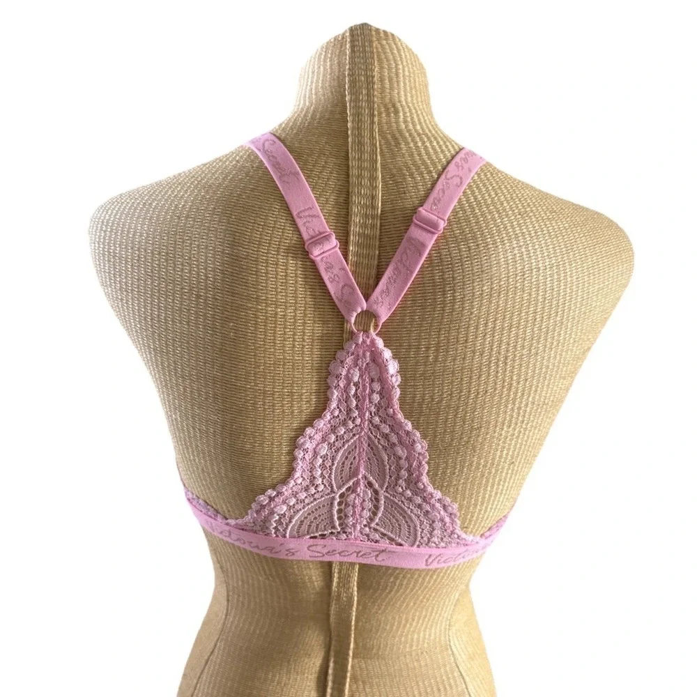 Victoria Secret Light Baby Pink Lace Bralet‎ Bra Front Closure Size Small Euc